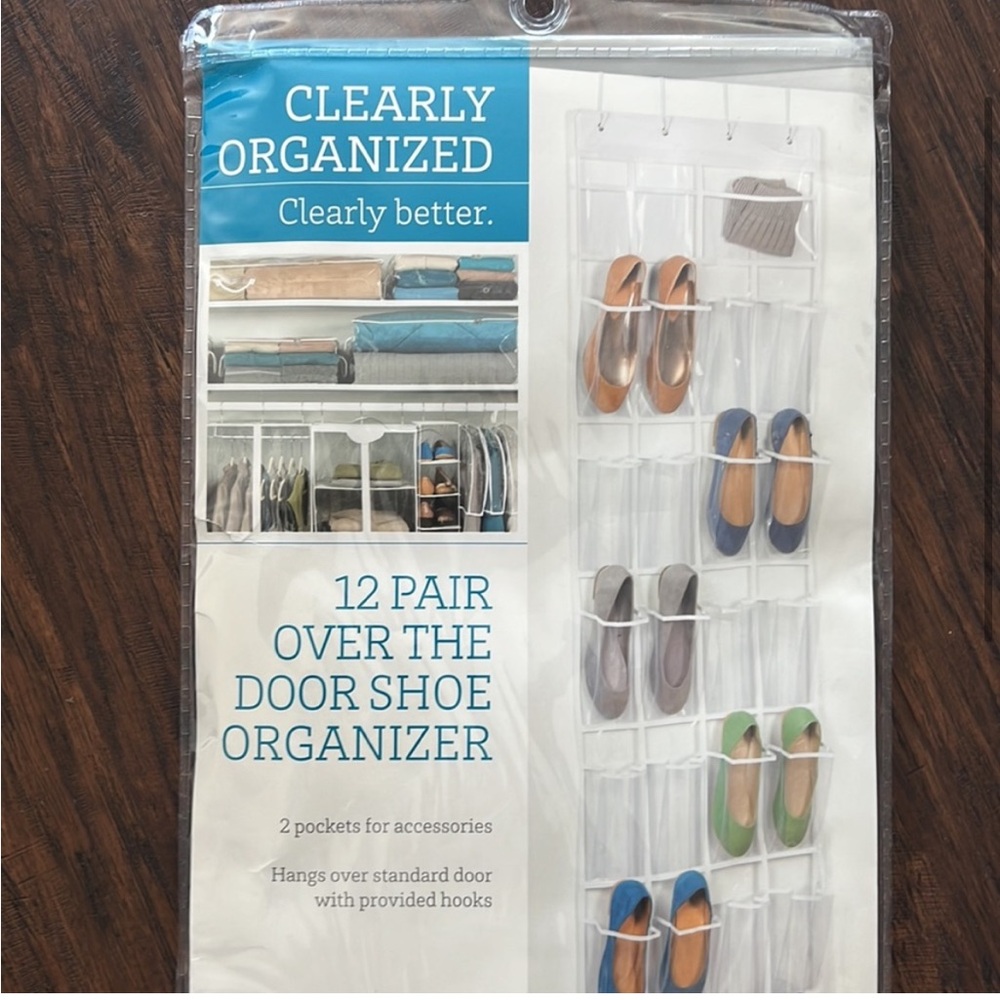 BRAND NEW Over-the-Door Shoe Organizer - Clear and White